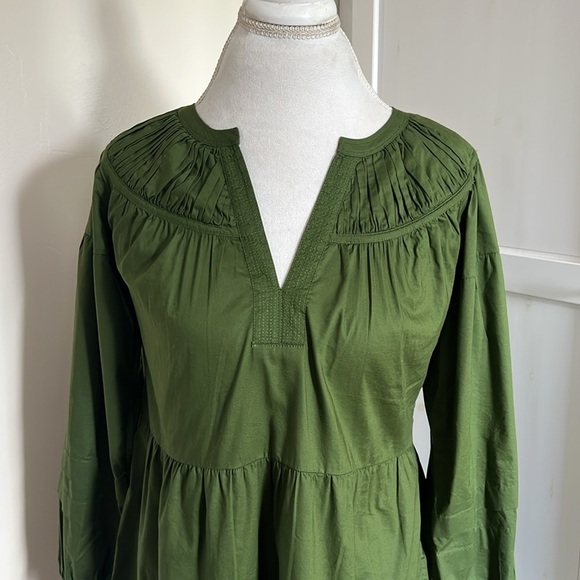 LOFT Green Tiered Bishop Sleeve V-Neck Sundress - Picture 4 of 11
